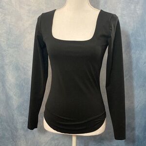 🏵️2for$40🏵️Cakes Body No Bra Day No BS Tuck-In Long Sleeve Square Neck Black Top